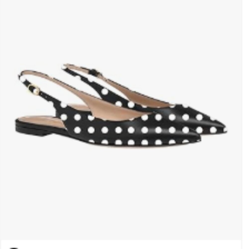 FOWT Black Polka Dots Pointed Toe Slingback Buckle Strap Womens Flats Shoes
